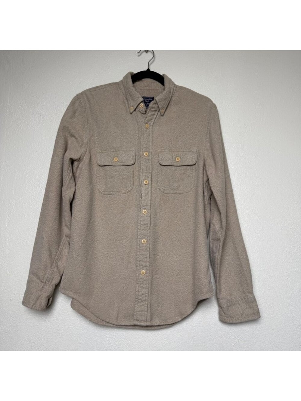 Abercrombie & Fitch Men's Long Sleeve Cotton Button Up Shirt Beige Tan Sz M
